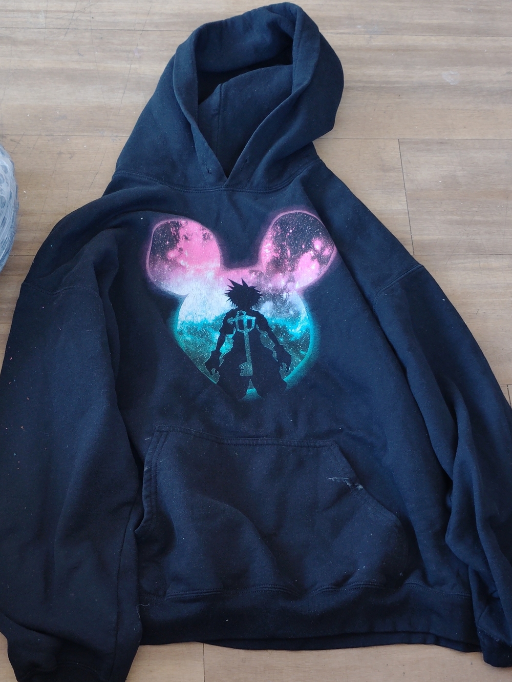 Black Kingdom Hearts  Hoodie with Colorful Galaxy Character Graphic Size Large